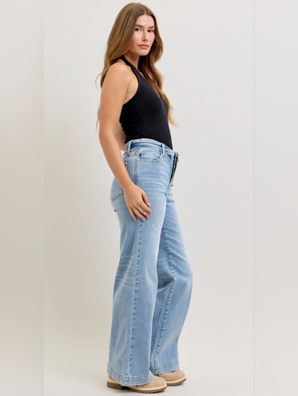 Judy Blue MR Light Wash Retro Wide Leg Jeans Button Fold Over Waist Various NEW - Picture 6 of 16